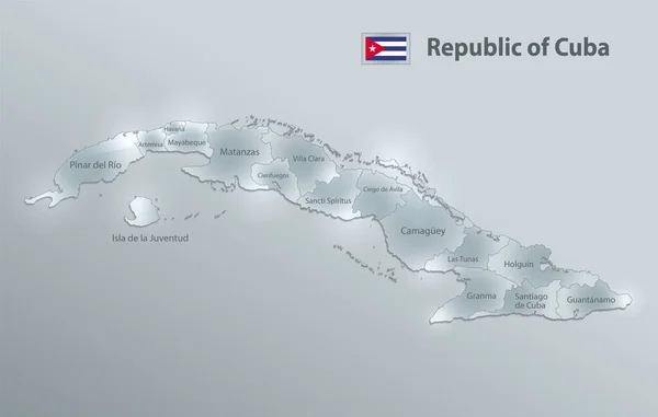 Карта Кубы Флаг Административное Деление Отделяют Регионы Названия Дизайн Стеклянной — стоковый вектор