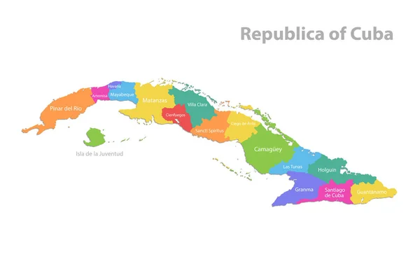 Cuba Mapa Divisão Administrativa Com Nomes Mapa Cores Isolado Vetor — Vetor de Stock