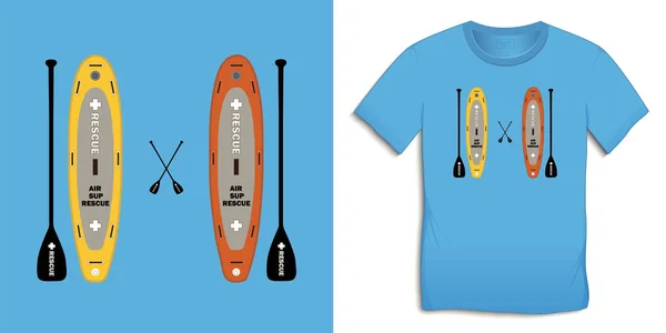 Drukuj Shirt Projekt Graficzny Paddle Board Deska Surfingowa Izolowane Niebieskim — Wektor stockowy