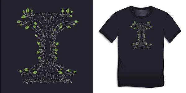 Impresión Diseño Gráficos Camiseta Árbol Silueta Abstracta Con Hojas Aislado — Vector de stock