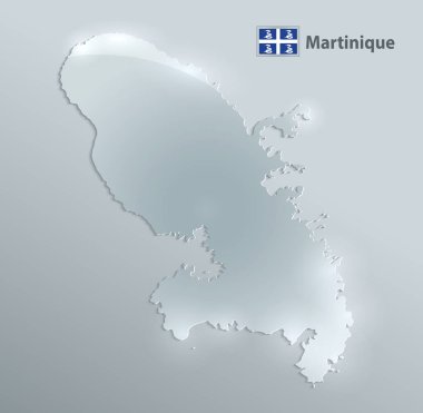 Martinik harita ve bayrak, tasarım cam kart 3D vektörü