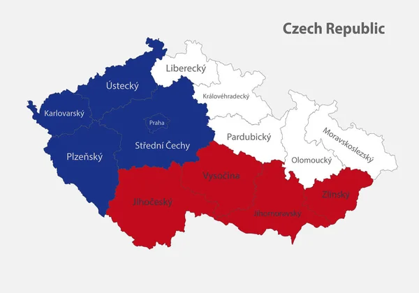 Carte République Tchèque Aux Couleurs Drapeau Avec Vecteur Divisions Administratives — Image vectorielle