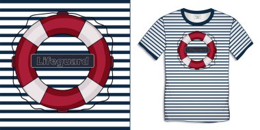 Tişörte yazdır, deniz grafikleri Lifebuoy metin cankurtaran vektörü