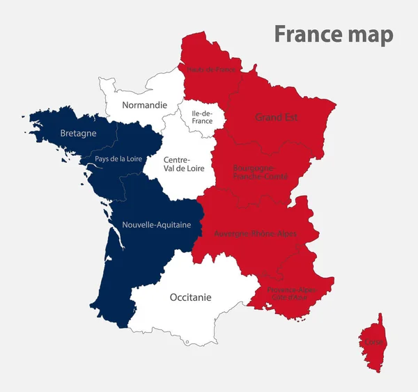 Mapa França Nas Cores Bandeira Com Divisões Administrativas Vetor —  Vetores de Stock