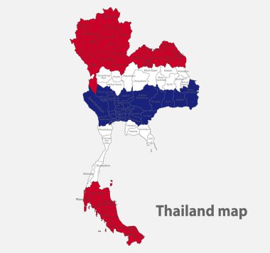 Tayland haritası idari bölümler vektörü ile bayrak renkleri