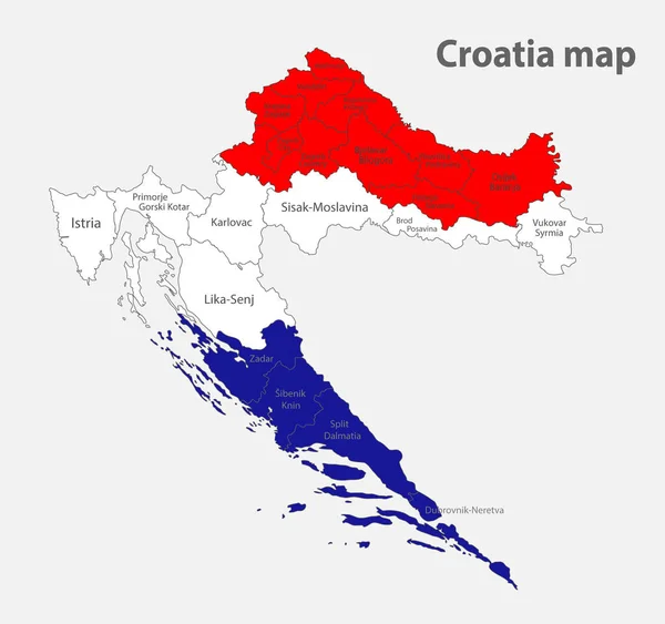 Mapa Chorvatska Barvách Vlajky Vektorem Administrativních Dělení — Stockový vektor