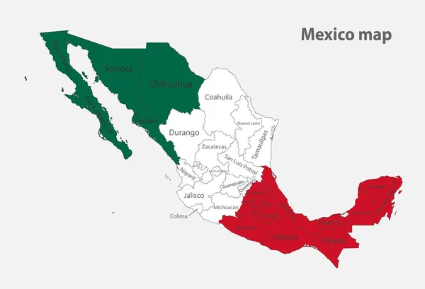 行政区画との旗の色でメキシコの地図 — ストックベクタ