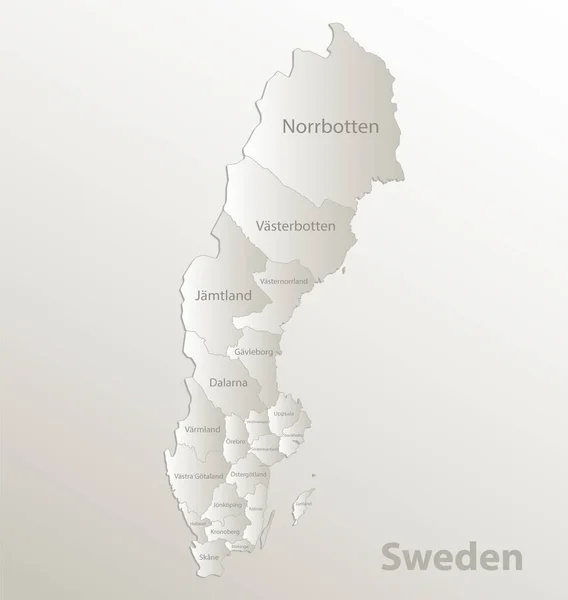 Schweden Karte Verwaltungsgliederung Trennt Regionen Und Benennt Einzelne Landkreise Kartenpapier — Stockvektor