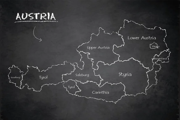 Áustria Mapa Divisão Administrativa Separa Regiões Nomes Região Individual Cartão —  Vetores de Stock