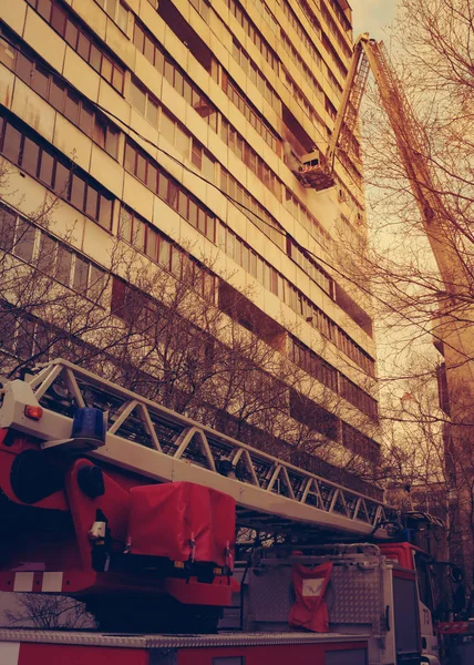 Вогонь Чорним Димом Багатоповерховому Житловому Будинку Тонований — стокове фото