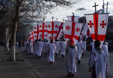 7 Ocak 2014. Tiflis, Gürcistan. Noel alayı Alilo caddeleri üzerinde katılımcıların Tiflis.