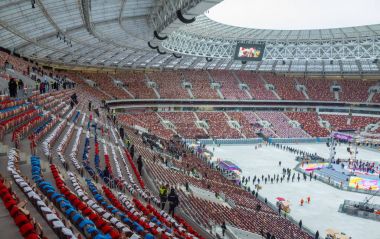 4 Kasım 2017 Moskova, Rusya. 2018 Dünya Kupası maçları düzenlendiği Moskova'da Lujniki Stadyumu standları
