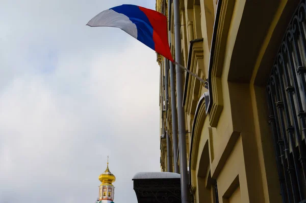 Bandera Nacional Federación Rusa Pared Del Edificio — Foto de Stock