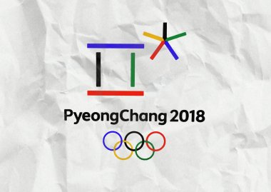 14 Aralık 2017 Moskova, Rusya sembolleri XXIII Kış Olimpiyat Oyunları Pyeongchang, Kore bir sayfada buruşuk kağıt