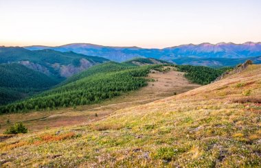 Dağ manzarası. Altay Cumhuriyeti dağ zirveleri.