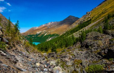 Dağ manzarası. Altay Cumhuriyeti dağ zirveleri.