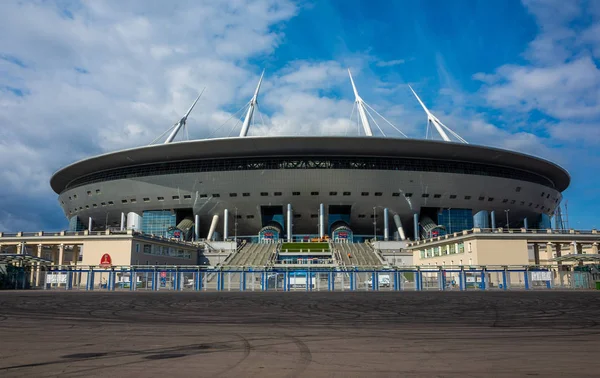 April 29, 2018 St. Petersburg, Russia. Stadium St. Petersburg Arena where the matches of the FIFA World Cup 2018 and the European Football Championship 2020 will be held. — Stock Image April 2018 Petersburg Russia Stadium Petersburg Arena Matches Fifa World Royalty Free Stock Photos