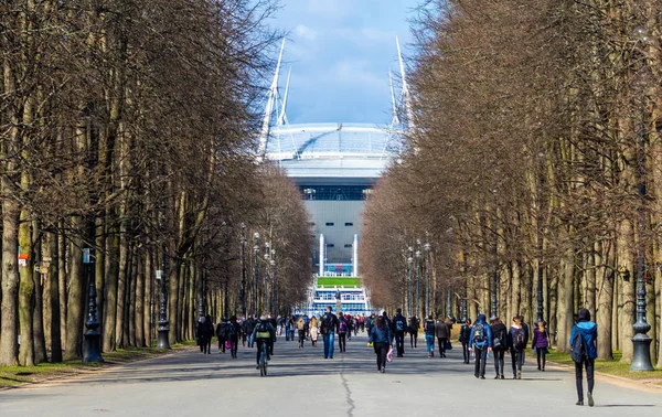 April 29, 2018 St. Petersburg, Russia. Stadium St. Petersburg Arena where the matches of the FIFA World Cup 2018 and the European Football Championship 2020 will be held. — Stock Image April 2018 Petersburg Russia Stadium Petersburg Arena Matches Fifa World Stock Image
