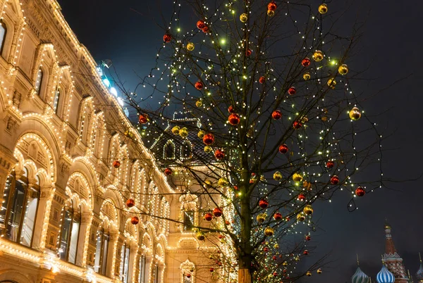 December 2018 Moscow Russia New Year Illumination Red Square Gum — Stock Photo, Image