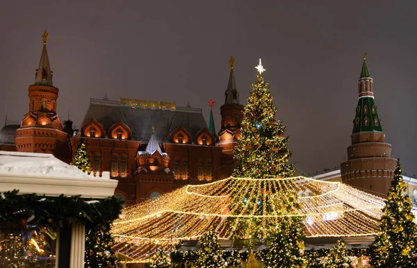 December 2018 Moscow Russia New Year Tree Manezhnaya Square Moscow — Stock Photo, Image