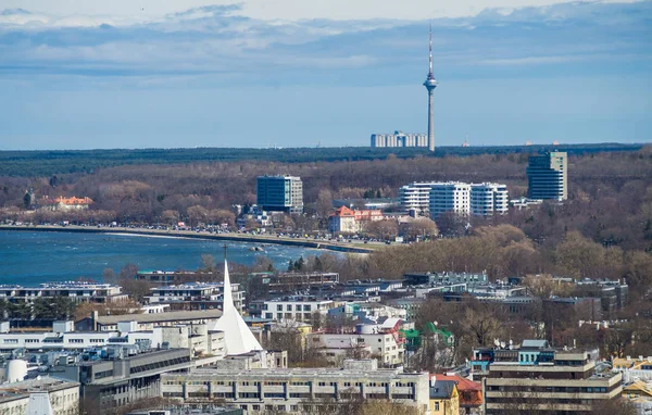 April 2018 Tallinn Estland Utsikt Över Bukten Och Tallinns Torn — Stockfoto