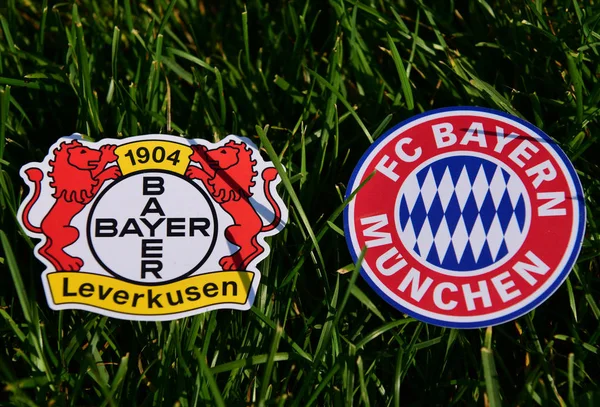 Σεπτεμβρίου 2019 Μόναχο Γερμανία Εμβλήματα Των Γερμανικών Ποδοσφαιρικών Συλλόγων Bayer — Φωτογραφία Αρχείου