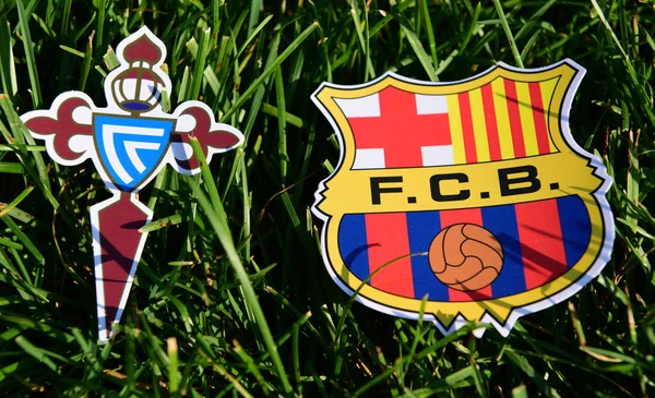 Σεπτεμβρίου 2019 Μαδρίτη Ισπανία Εμβλήματα Των Ισπανικών Ποδοσφαιρικών Συλλόγων Barcelona — Φωτογραφία Αρχείου