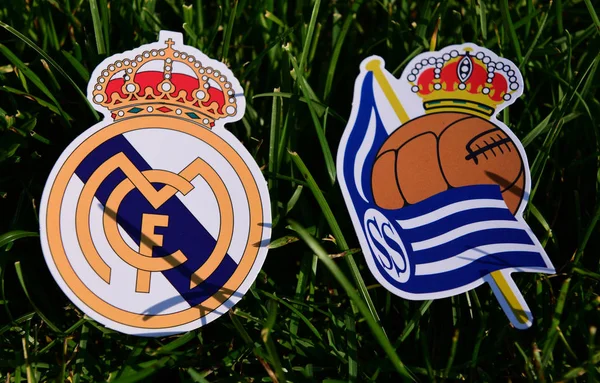 September 2019 Madrid Spanien Embleme Der Spanischen Fußballvereine Real Madrid — Stockfoto
