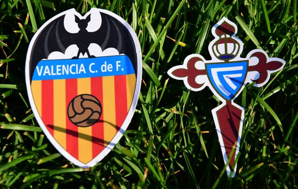 Σεπτεμβρίου 2019 Μαδρίτη Ισπανία Εμβλήματα Των Ισπανικών Ποδοσφαιρικών Συλλόγων Celta — Φωτογραφία Αρχείου