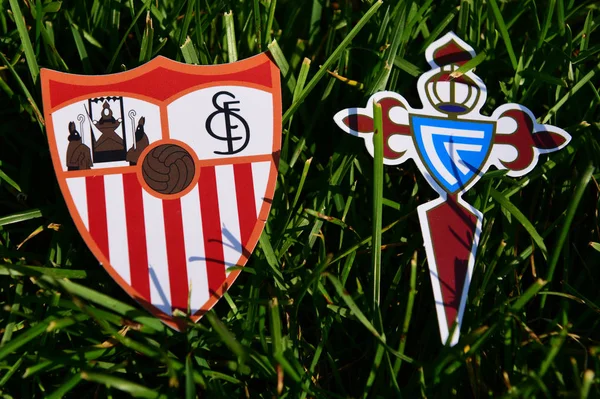 Σεπτεμβρίου 2019 Μαδρίτη Ισπανία Εμβλήματα Των Ισπανικών Ποδοσφαιρικών Συλλόγων Celta — Φωτογραφία Αρχείου