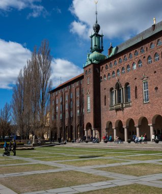 22 Nisan 2018. Stockholm, İsveç. Stockholm Belediye Binası 'nın açık hava manzarası.