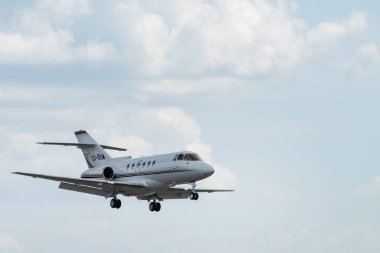 July 2, 2019, Moscow, Russia. Airplane Raytheon Hawker 750 NetJets Europe Airline at Vnukovo airport in Moscow. clipart