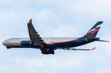29 Ekim 2019, Moskova, Rusya. Uçak Airbus A330-300 Aeroflot - Moskova 'daki Sheremetyevo havaalanında Rus Havayolları.