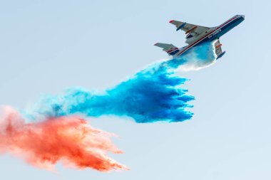 30 Ağustos 2019. Zhukovsky, Rusya. Çok amaçlı amfibi uçak Beriev Be-200 Altair Uluslararası Havacılık ve Uzay Salonu MAKS 2019.
