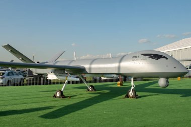 30 Ağustos 2019. Zhukovsky, Rusya. Çin İHA keşif aracı CAIG Wing Loong 1 Uluslararası Havacılık ve Uzay Salonu MAKS 2019.