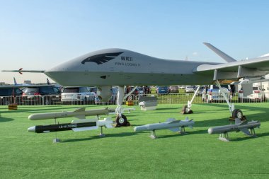 30 Ağustos 2019. Zhukovsky, Rusya. Çin İHA keşif aracı CAIG Wing Loong 2 Uluslararası Havacılık ve Uzay Salonu MAKS 2019.