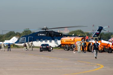 30 Ağustos 2019. Zhukovsky, Rusya. Uluslararası Havacılık ve Uzay Salonu MAKS 2019 'da Rus orta-amaçlı Mil Mi-38 helikopteri..
