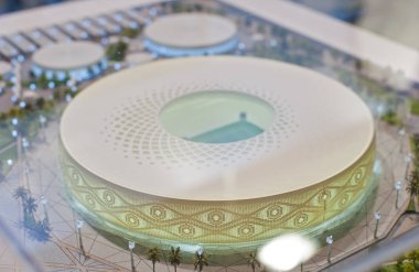 December 4, 2017 Moscow, Russia. The mock-up of the Al Thumama Stadium at which the matches of the FIFA World Cup 2022 in Qatar will be held. clipart
