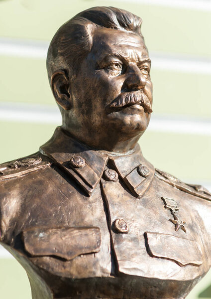 September 23, 2017 Moscow Russia Bust of the General Secretary of the CPSU Central Committee Joseph Stalin made by Zurab Tseriteli on the Rulers Alley in Moscow.