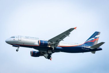 29 Ekim 2019, Moskova, Rusya. Uçak Airbus A320-200 Aeroflot - Moskova 'daki Sheremetyevo havaalanında Rus Havayolları.