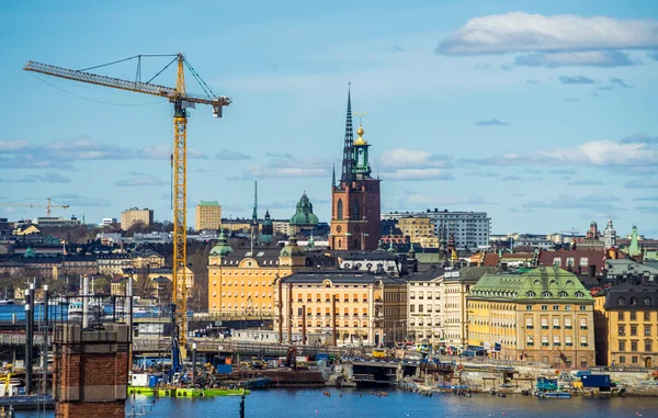 April 2018 Stockholm Zweden Bouwkranen Boven Het Historische Centrum Van — Stockfoto