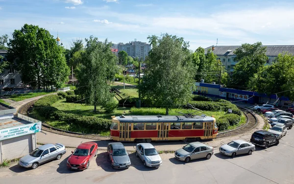 May 2019 Orel Russia Red Yellow Retro Tram Final Stop — Stock Photo, Image