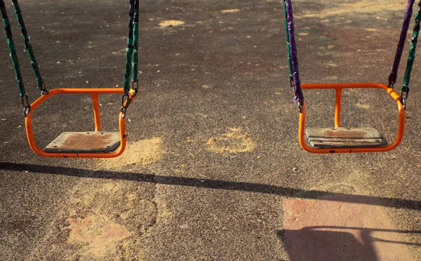 Empty Old Orange Swing Playground Summer Evening — Stock Photo, Image