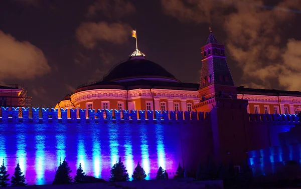 Senato Sarayı Moskova Kremlin Duvarı Işık Gösterisi Sırasında Aydınlandı — Stok fotoğraf