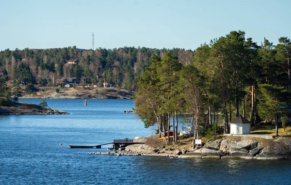 Picturesque Summer Houses Painted Traditional Falun Red Dwellings Island Stockholm — Stock Photo, Image