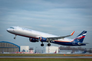 29 Ekim 2019, Moskova, Rusya. Uçak Airbus A330-300 Aeroflot - Moskova 'daki Sheremetyevo havaalanında Rus Havayolları.