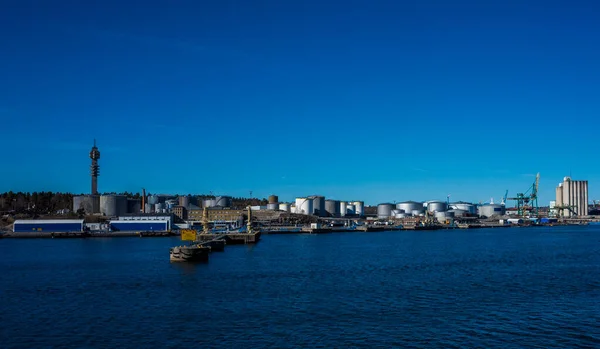 Abril 2018 Estocolmo Suécia Port Vartahamnen Estreito Lilla Vartan Estocolmo — Fotografia de Stock