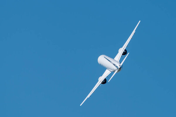 August 30, 2019. Zhukovsky, Russia. Promising Russian medium-range narrow-body passenger aircraft Irkut MC-21 at the International Aviation and Space Salon MAKS 2019.