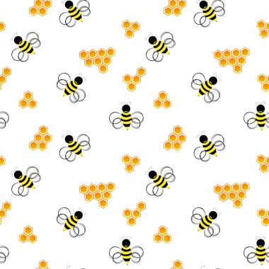 Arı desen. Beyaz arka plan üzerinde arı ile petek. Vektör çizim