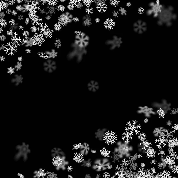 Fond de neige avec des flocons de neige brouillés dans l'obscurité — Image vectorielle